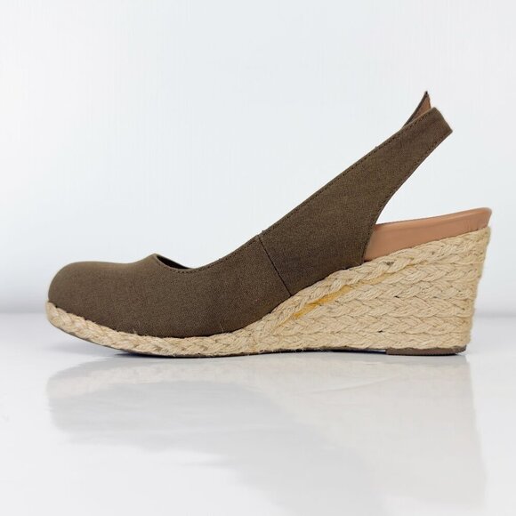 VIONIC Aruba Coralina Canvas Wedges Slingback Rattan Olive Green Espadrilles 7 - Picture 6 of 13